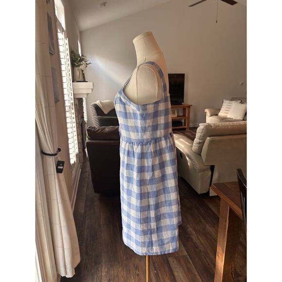 J.Crew Linen Blend Blue White Gingham Check Button Up Lined Sun Dress Sz 4 Midi - Picture 5 of 10